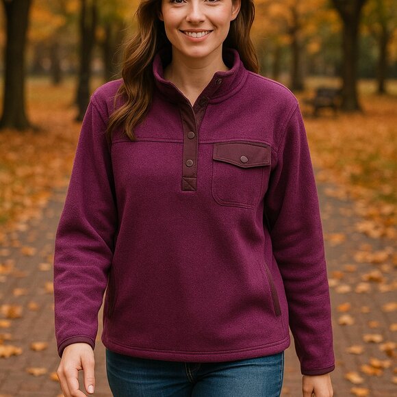 Eddie Bauer Jackets & Blazers - EDDIE BAUER Women's Snap-T Fleece Pullover-Purple-Size M
